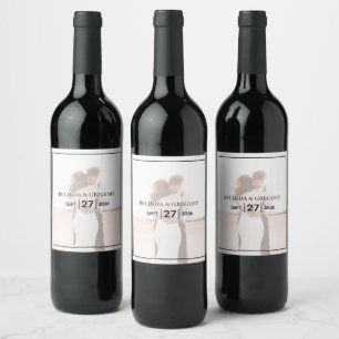 Elegant Simple Minimalist Photo Wedding Wine Label