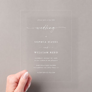 Elegant Simple Minimalist Transparent Wedding Acrylic Invitations