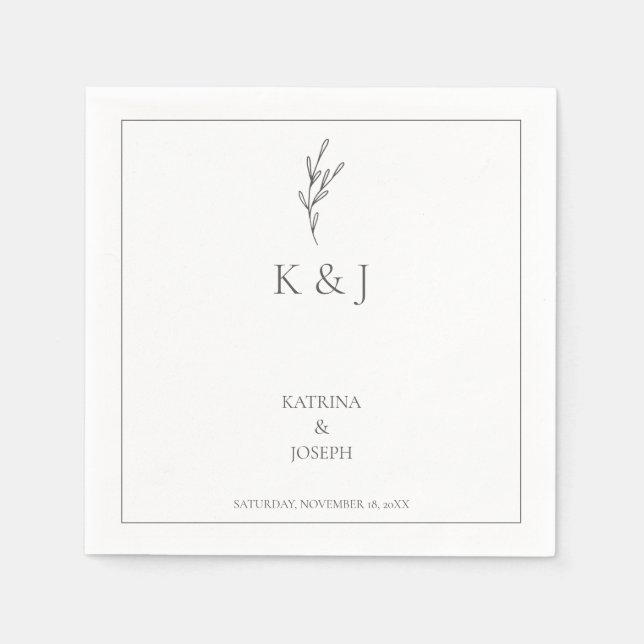 Elegant Simple Minimalist Wedding Monochrome chic Napkin (Front)