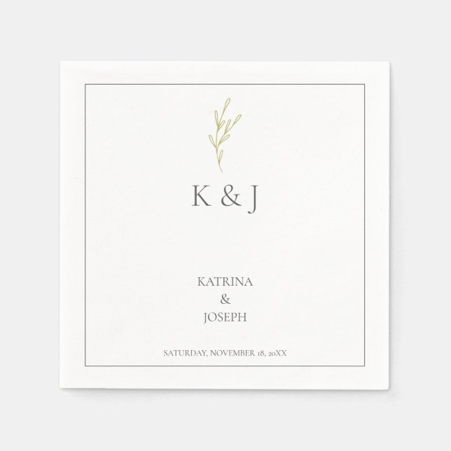 Elegant Simple Minimalist Wedding Olive green leaf Napkin (Front)