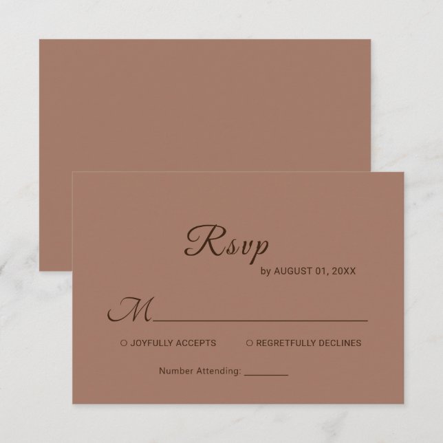 Elegant Simple Mocha Mousse with Monogram Wedding RSVP Card (Front/Back)