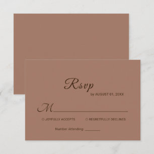 Elegant Simple Mocha Mousse with Monogram Wedding RSVP Card