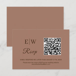 Elegant Simple Mocha Mousse with Monogram Wedding RSVP Card