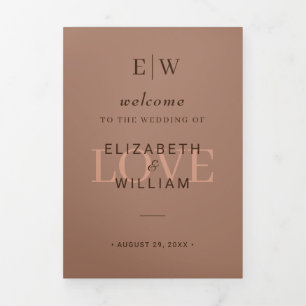 Elegant Simple Mocha Mousse with Monogram Wedding Tri-Fold Programme