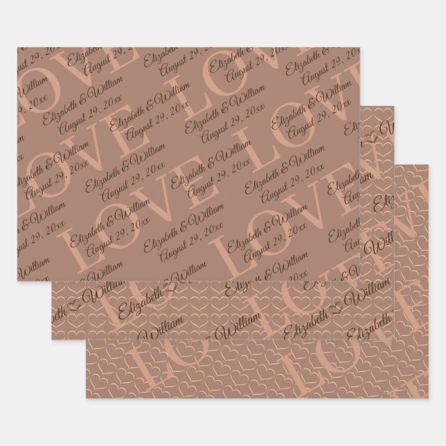 Elegant Simple Mocha Mousse with Monogram Wedding Wrapping Paper Sheet (Set)