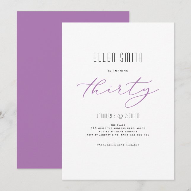 Elegant, Simple, Modern, 30th birthday Invitation (Front/Back)