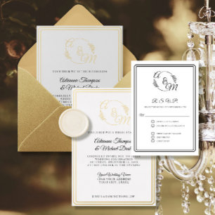 Elegant Simple Modern Black and White Wedding RSVP Card