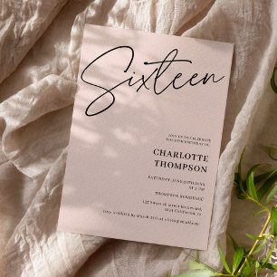 Elegant simple modern black blush photo Sweet 16 Invitation