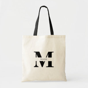 Elegant Simple Modern Black Personalised Monogram Tote Bag