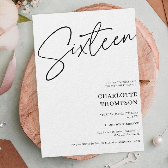 Elegant simple modern black white photo Sweet 16 Invitation (Creator Uploaded)