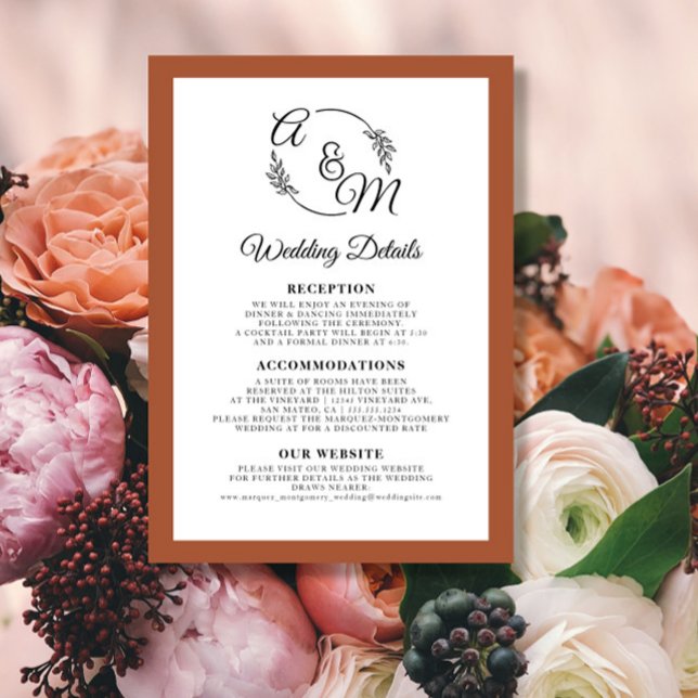 Elegant Simple Modern Burnt Orange Wedding Details Invitation (Creator Uploaded)