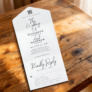 Elegant Simple Modern Chic QR Meal Option Wedding All In One Invitation