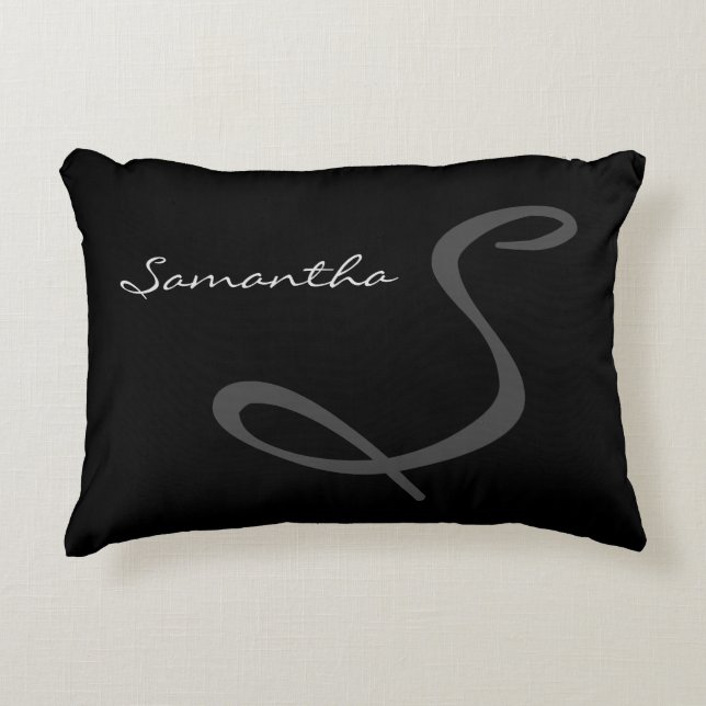 elegant simple modern chic trendy monogram black decorative cushion (Front)