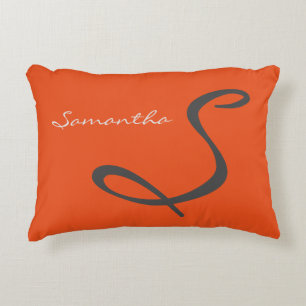 elegant simple modern chic trendy monogram orange decorative cushion