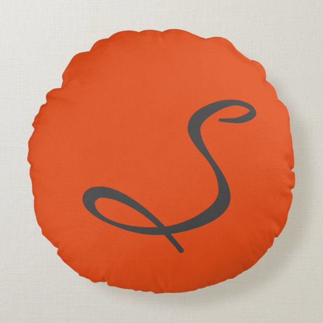 elegant simple modern chic trendy monogram orange round cushion (Front)