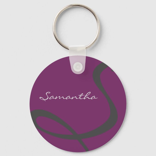 elegant simple modern chic trendy monogram purple key ring (Front)