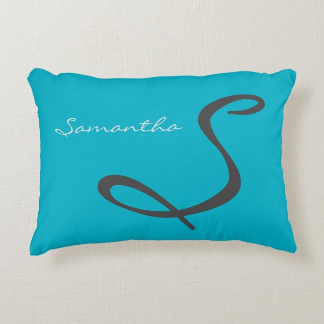 elegant simple modern chic trendy monogram teal decorative cushion (Front)