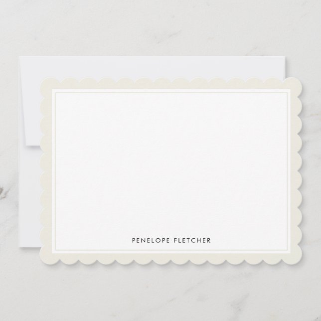 Elegant Simple Modern Cream Scalloped Edge Card (Front)