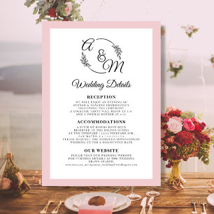 Elegant Simple Modern Dusty Pink Wedding Details Invitation