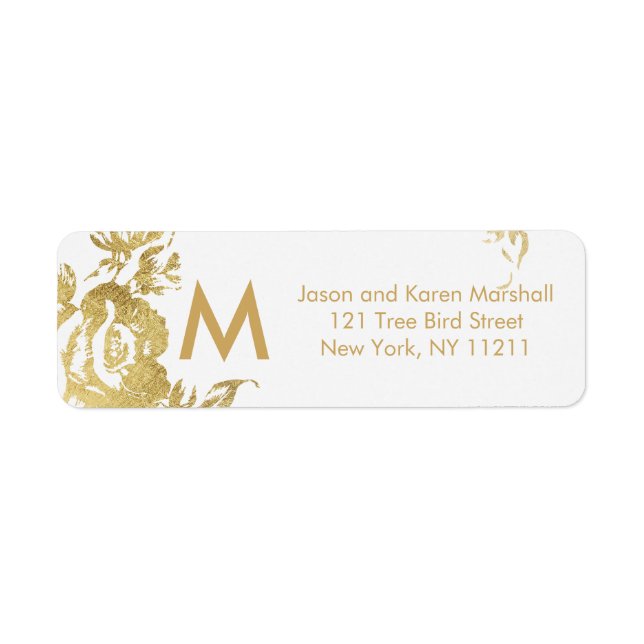 Elegant Simple Modern Floral Gold Address (Front)