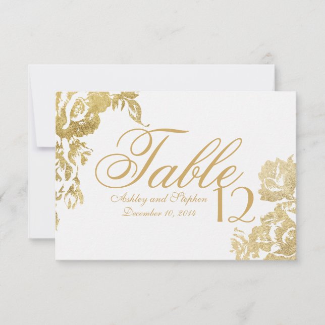 Elegant Simple Modern Floral Gold Table Number (Front)
