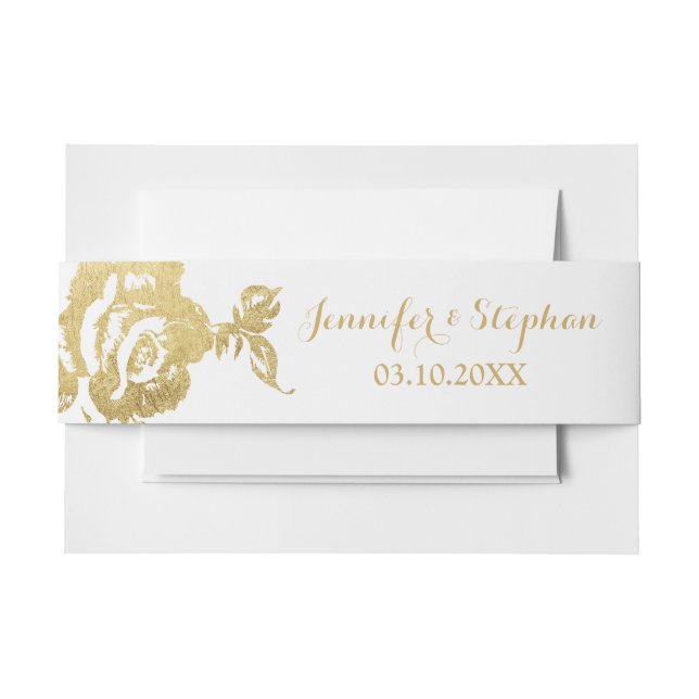 Elegant Simple Modern Floral Gold Wedding Invitation Belly Band (Front Example)