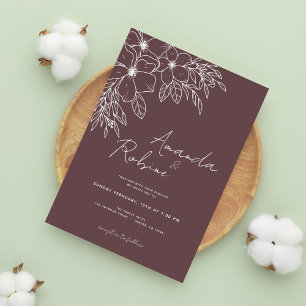 Elegant Simple Modern Flower Line art Wedding Invitation