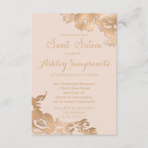 Elegant Simple Modern Gold Pink Floral Sweet 16 Invitation