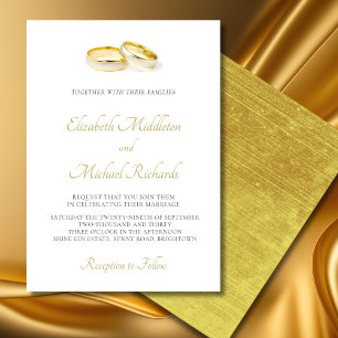 Elegant Simple Modern Gold  Rings Wedding Invitation