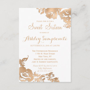 Elegant Simple Modern Gold White Floral Sweet 16 Invitation
