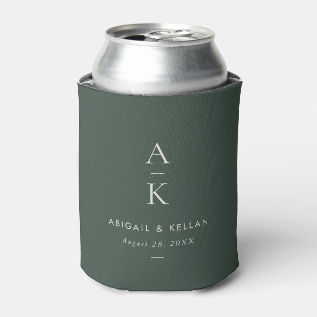 Elegant Simple Modern Green Monogram Wedding Can Cooler (Can Front)