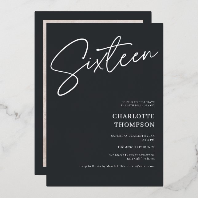 Elegant simple modern grey photo Sweet 16 silver (Front/Back)