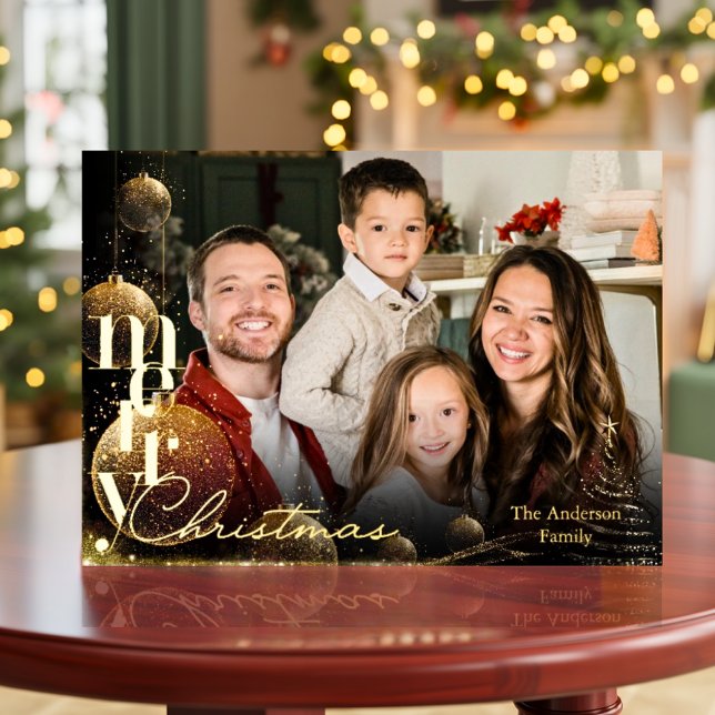 Elegant Simple modern Minimal Family Photo Foil Ho Foil Holiday Card (Creator Uploaded)