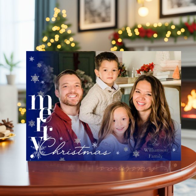 Elegant Simple modern Minimal Family Photo Foil Ho Foil Holiday Card (Creator Uploaded)