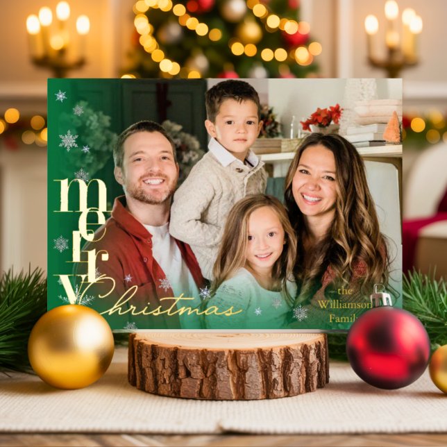 Elegant Simple modern Minimal Family Photo Foil Holiday Card (Creator Uploaded)