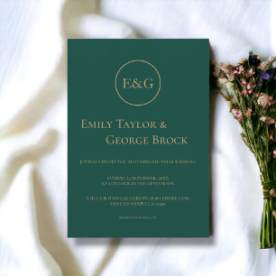 Elegant Simple Modern Monogram Emerald Wedding Invitation