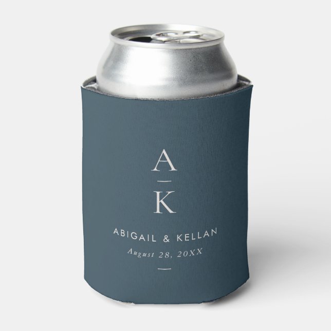 Elegant Simple Modern Navy Blue Monogram Wedding Can Cooler (Can Front)