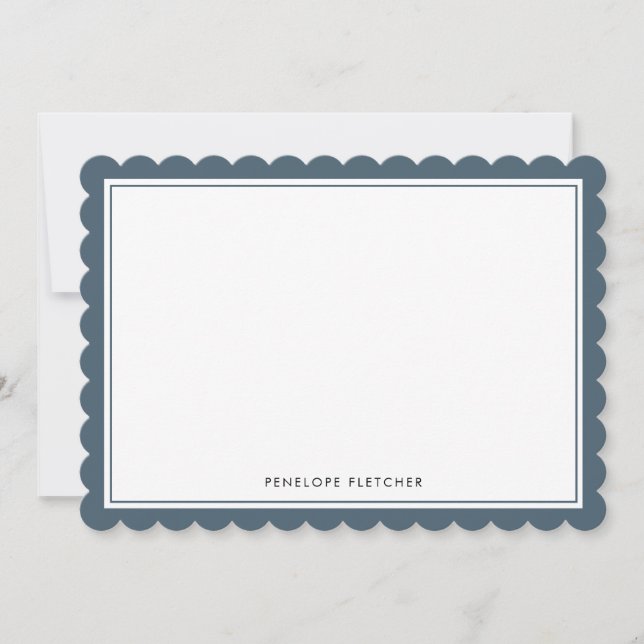 Elegant Simple Modern Navy Blue Scalloped Edge Card (Front)