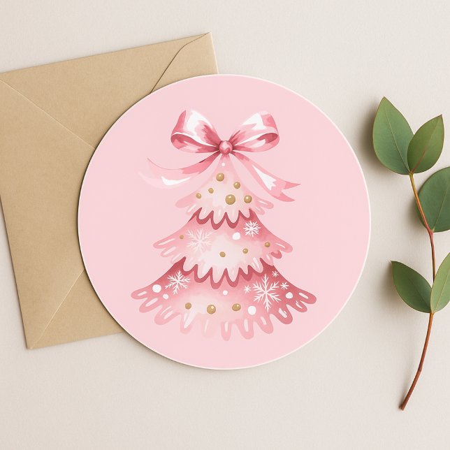 Elegant Simple Modern Pink Christmas Tree Holiday Classic Round Sticker (Creator Uploaded)
