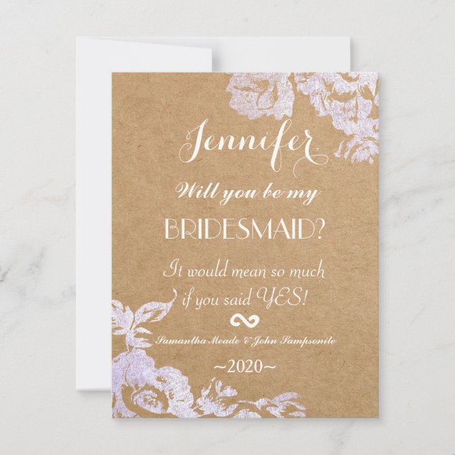 Elegant Simple Modern Rose Floral Faux Silver Invitation (Front)