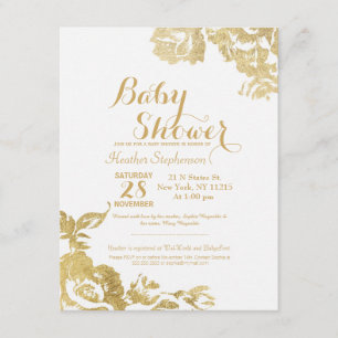 Elegant Simple Modern Rose Floral Gold Baby Shower Invitation