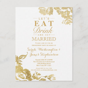 Elegant Simple Modern Rose Floral Gold Engagement Invitation