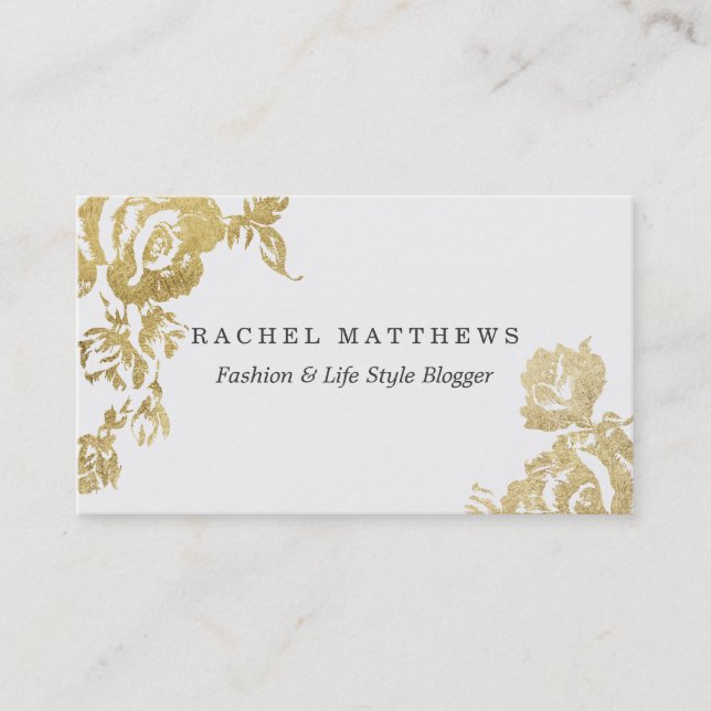 Elegant Simple Modern Rose Floral Gold Faux Print Business Card (Front)
