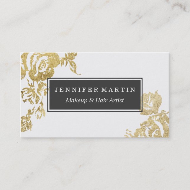 Elegant Simple Modern Rose Floral Gold Faux Print Business Card (Front)