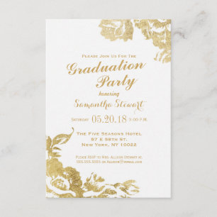 Elegant Simple Modern Rose Floral Gold Graduation Invitation