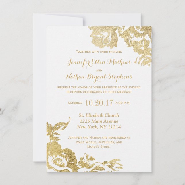 Elegant Simple Modern Rose Floral Gold Reception Invitation (Front)