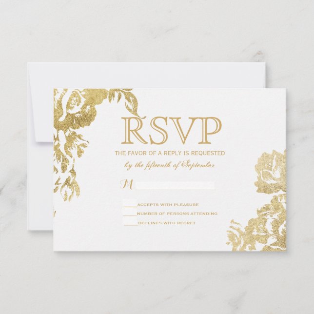 Elegant Simple Modern Rose Floral Gold RSVP (Front)
