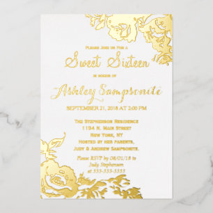 Elegant Simple Modern Rose Floral Gold Sweet 16