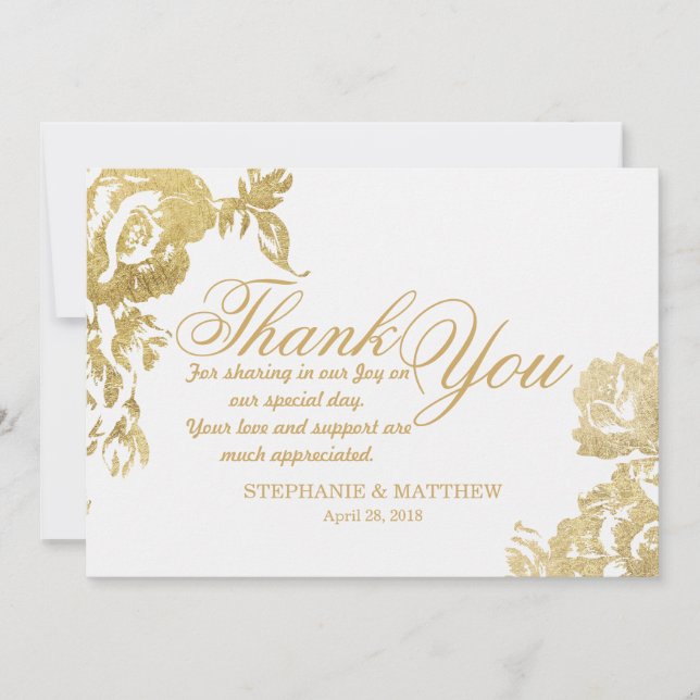 Elegant Simple Modern Rose Floral Gold Thank You (Front)