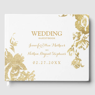 Elegant Simple Modern Rose Floral Gold Wedding Guest Book